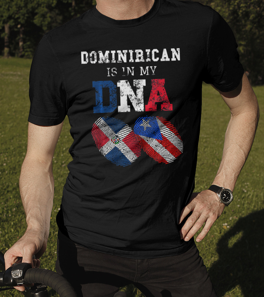 Dominirican Is In My DNA Puerto Rico Republica Flag Fingerprints T-Shirt