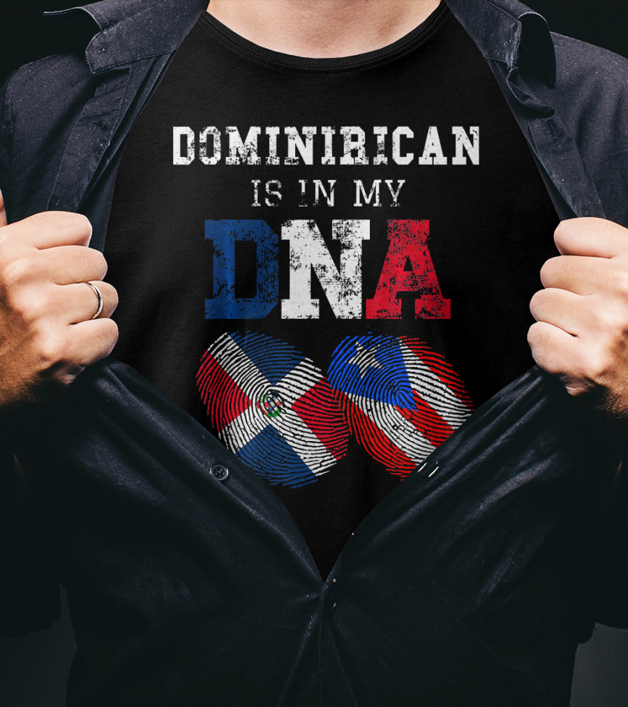 Dominirican Is In My DNA Puerto Rico Republica Flag Fingerprints T-Shirt