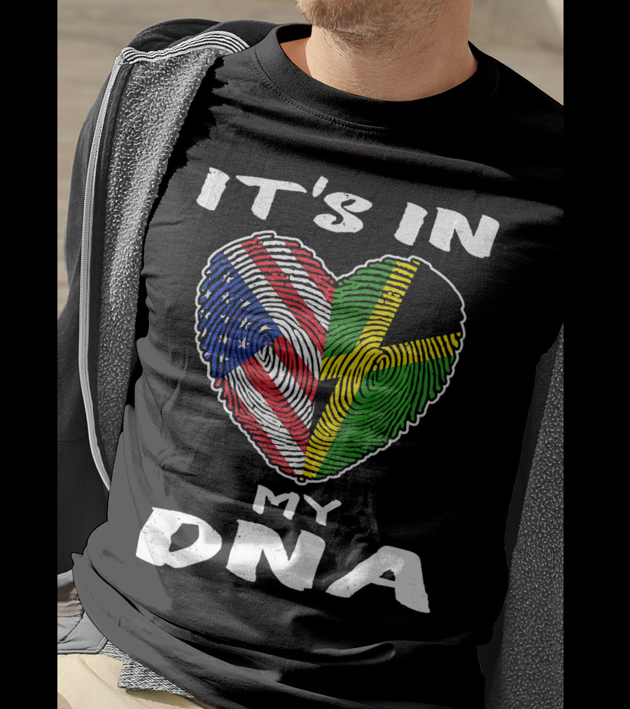 IT'S IN MY DNA USA Jamaica Fingerprint Heart T-Shirt