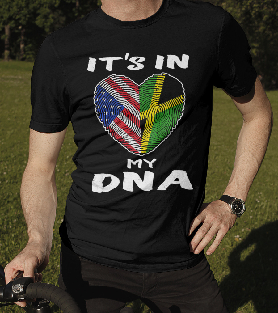 IT'S IN MY DNA USA Jamaica Fingerprint Heart T-Shirt