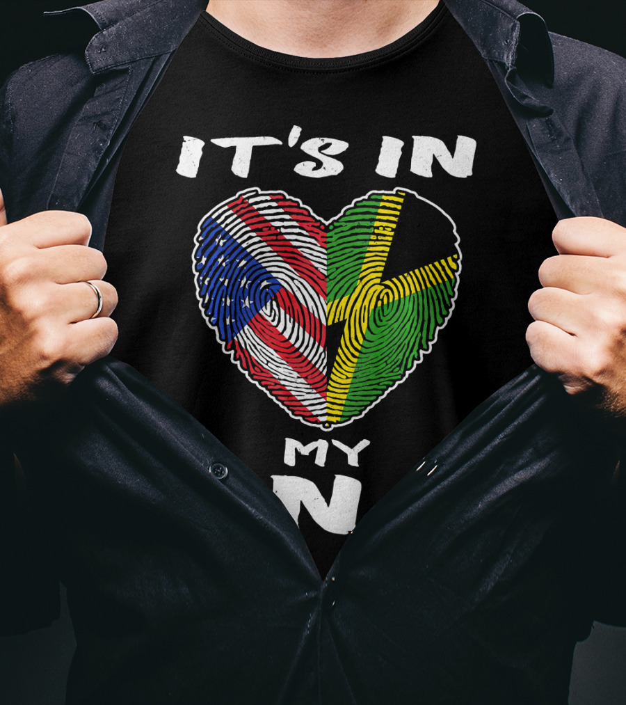 IT'S IN MY DNA USA Jamaica Fingerprint Heart T-Shirt