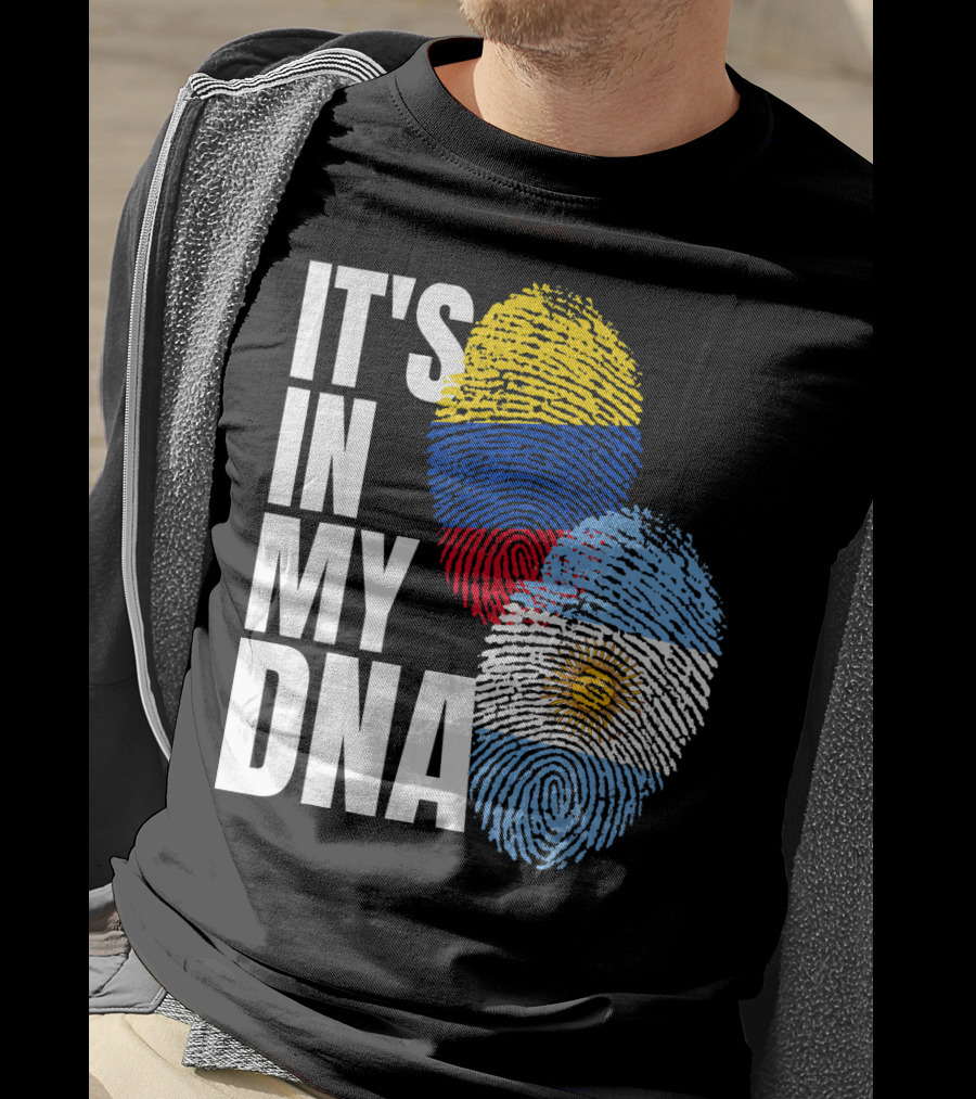 IT'S IN MY DNA Colombian And Argentinian Flags Fingerprint T-Shirt