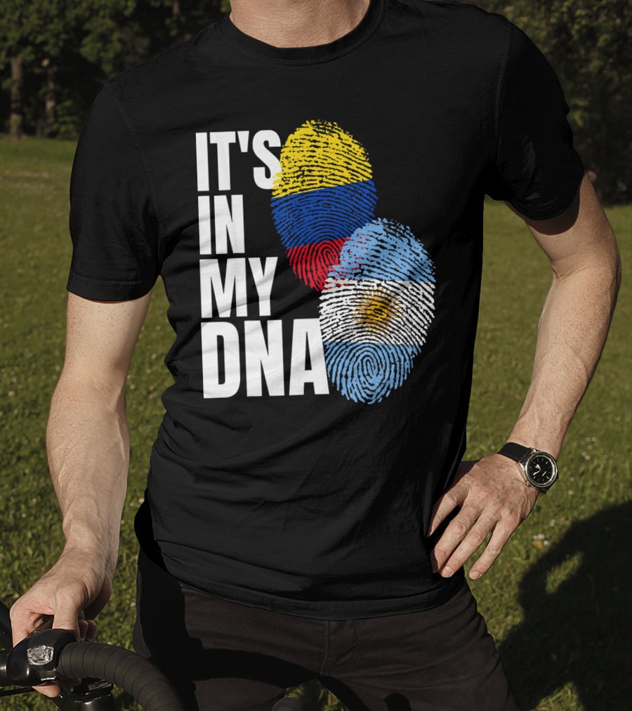 IT'S IN MY DNA Colombian And Argentinian Flags Fingerprint T-Shirt