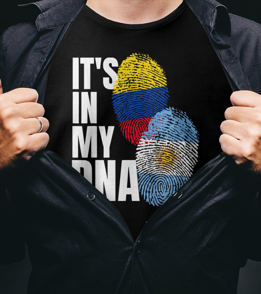 IT'S IN MY DNA Colombian And Argentinian Flags Fingerprint T-Shirt