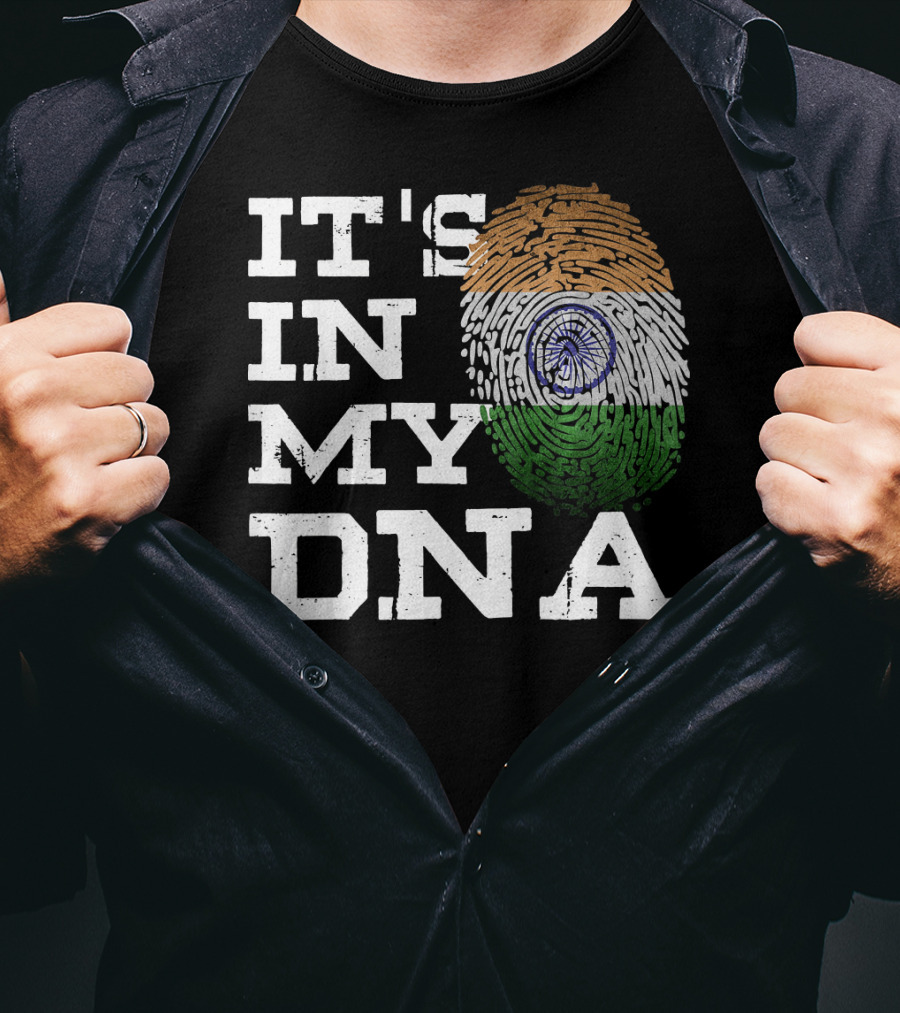 IT'S IN MY DNA Indian Heritage Fingerprint Flag T-Shirt