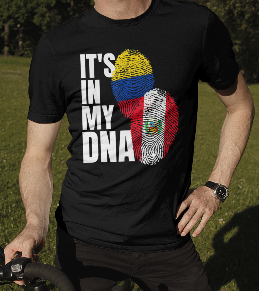IT'S IN MY DNA Peruvian And Colombian Fingerprint Flag Heritage T-Shirt