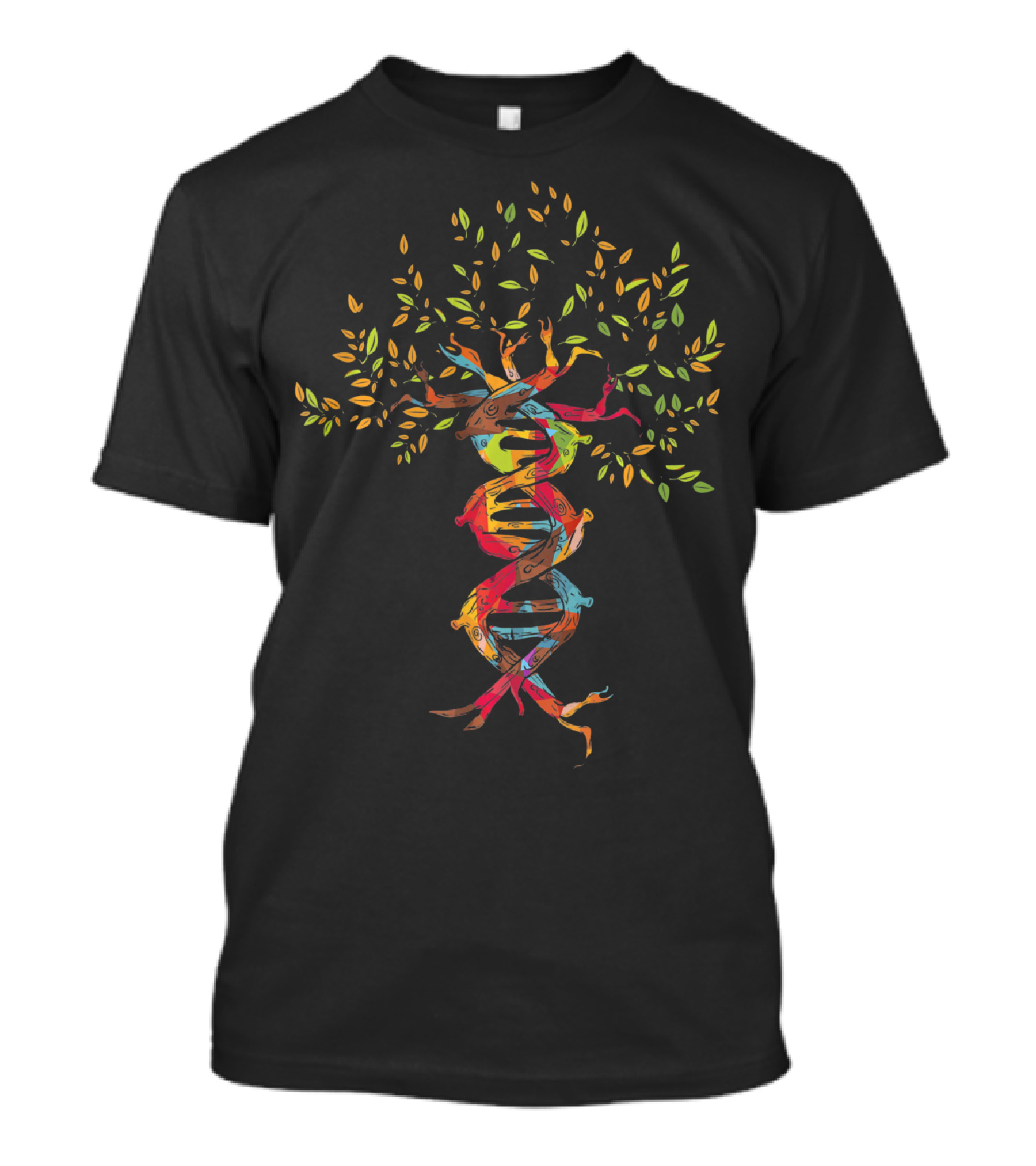 Tree Of Life DNA Genetics Spiral With Vibrant Colors And Leaves T-Shirt