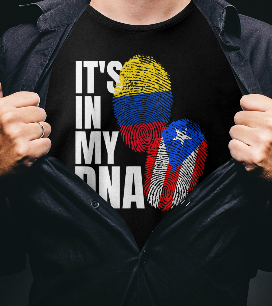 It's In My DNA Puerto Rican And Colombian Flag Fingerprints T-Shirt