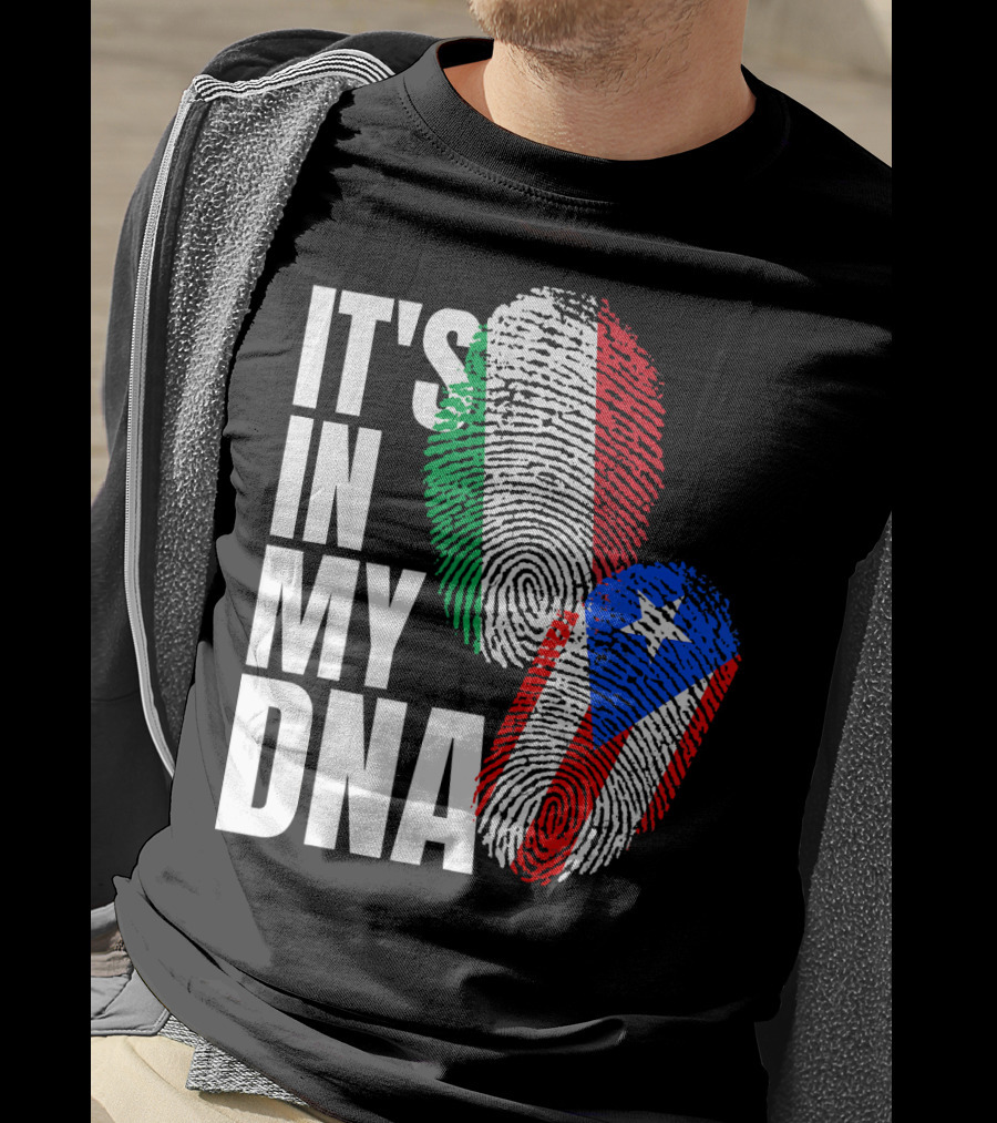 IT'S IN MY DNA Italian Puerto Rican Fingerprint Flag Mix T-Shirt