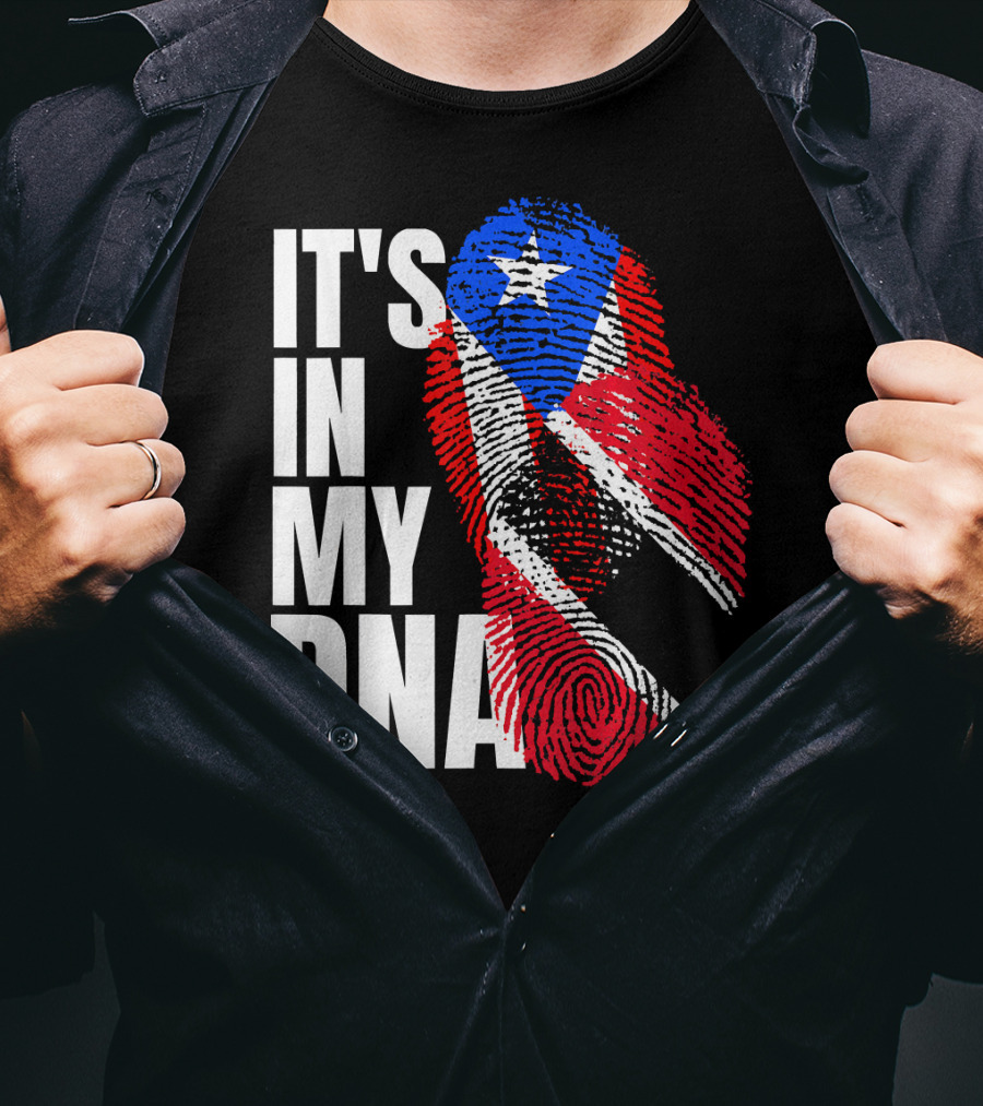 Trinidadian And Boricua Mix It's In My DNA Flag Fingerprint T-Shirt