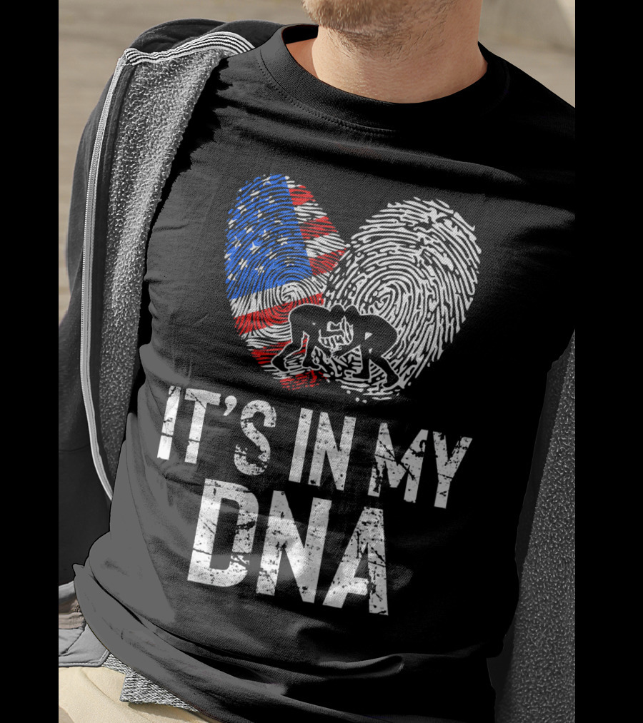 Wrestling USA Flag Fingerprint It's In My DNA T-Shirt