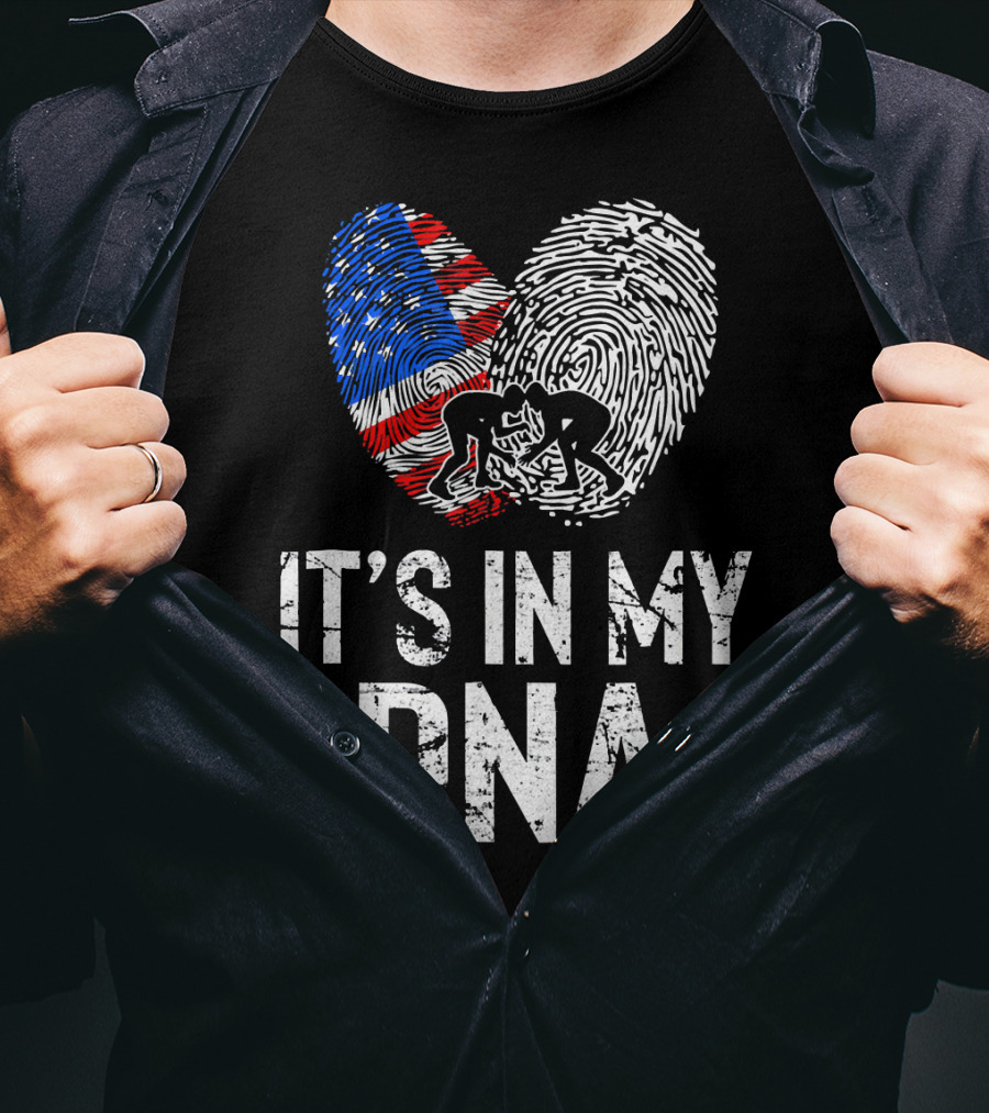 Wrestling USA Flag Fingerprint It's In My DNA T-Shirt