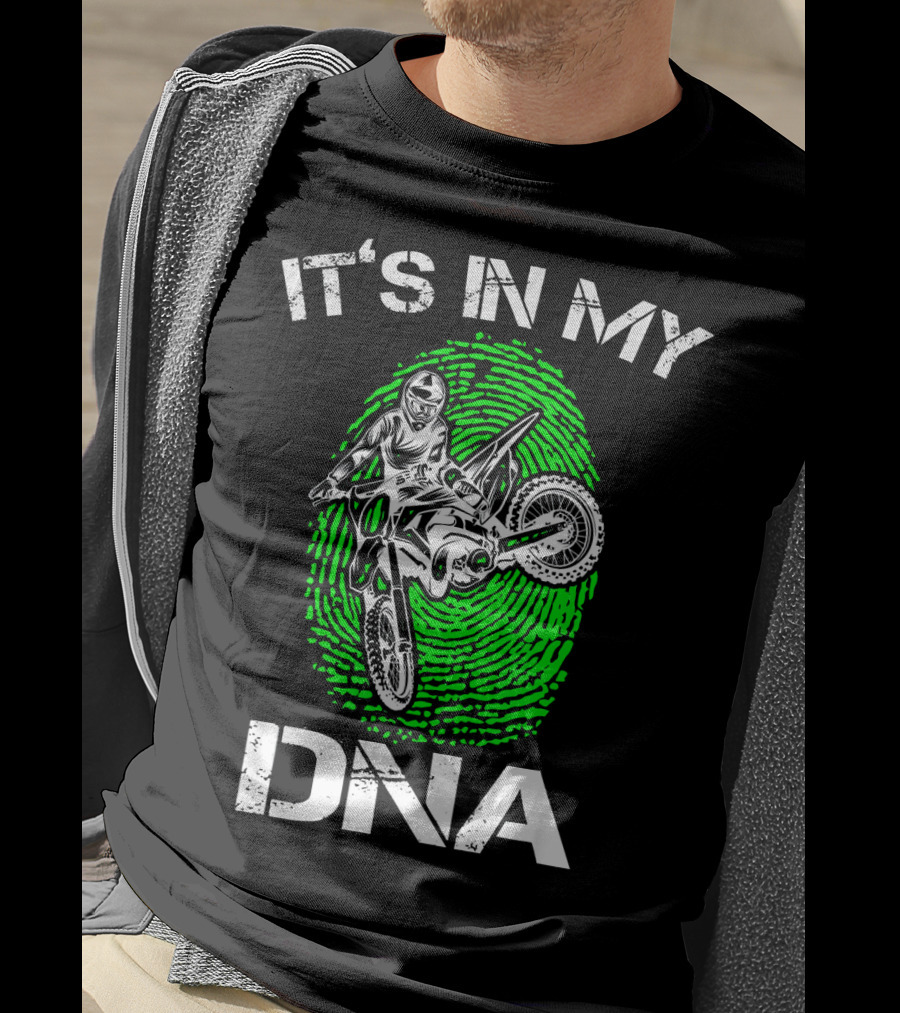 Motocross It's In My DNA Green Dirt Bike Fingerprint Rider T-Shirt
