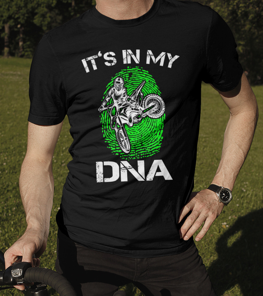 Motocross It's In My DNA Green Dirt Bike Fingerprint Rider T-Shirt