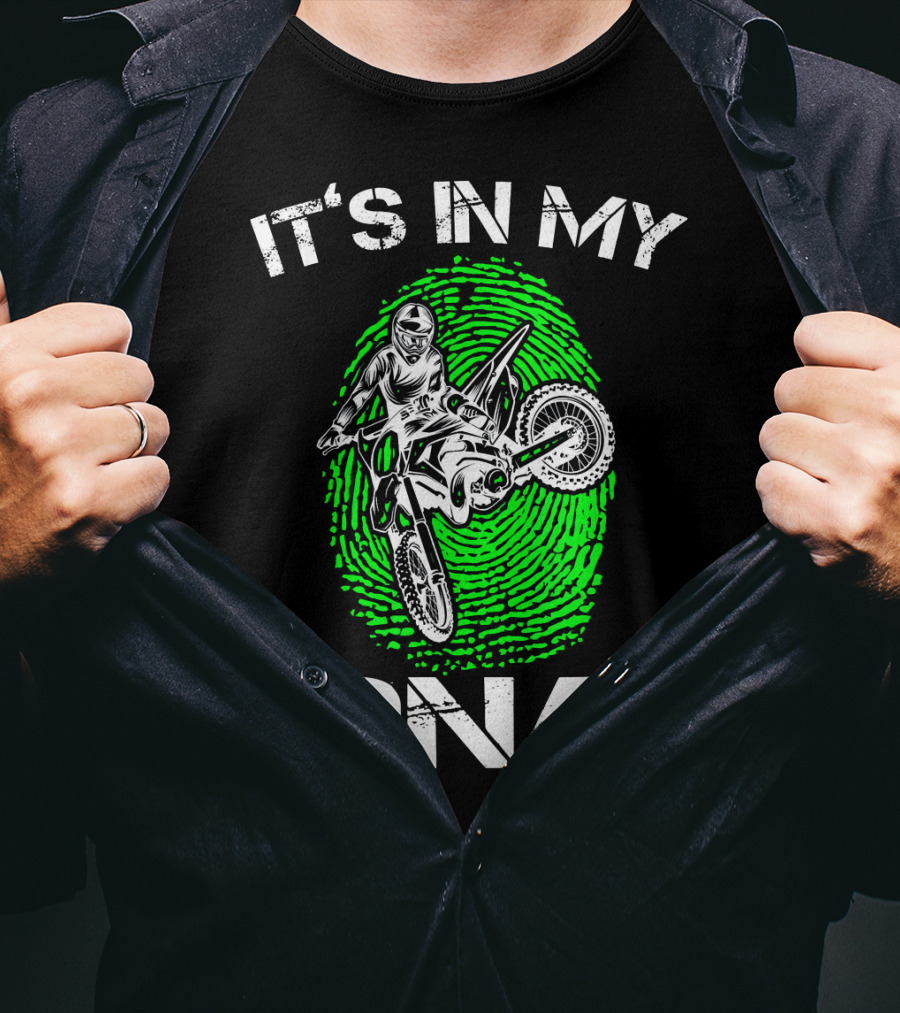 Motocross It's In My DNA Green Dirt Bike Fingerprint Rider T-Shirt