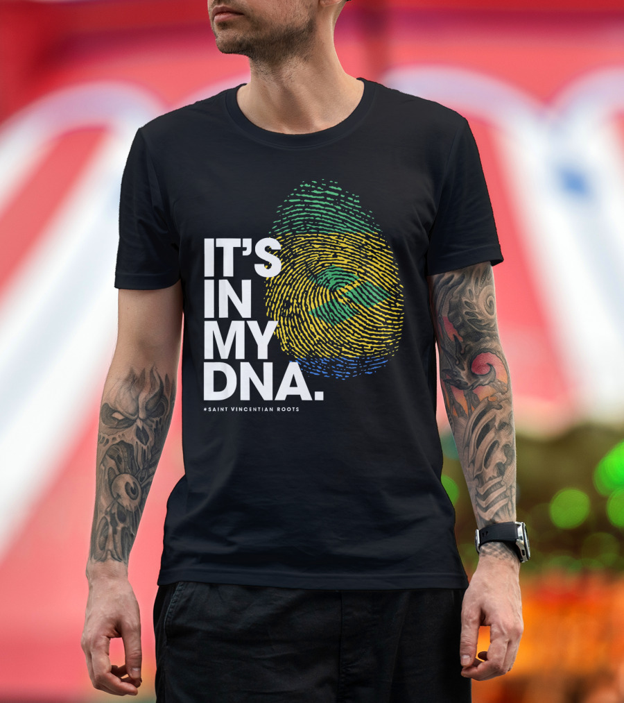 IT'S IN MY DNA Saint Vincentian Roots Fingerprint Flag Colors T-Shirt