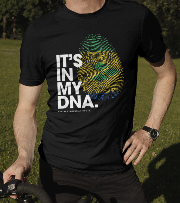 IT'S IN MY DNA Saint Vincentian Roots Fingerprint Flag Colors T-Shirt