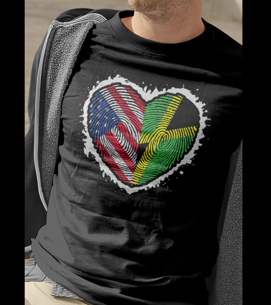 Fingerprint DNA Heart Love Jamaica USA Flag T-Shirt