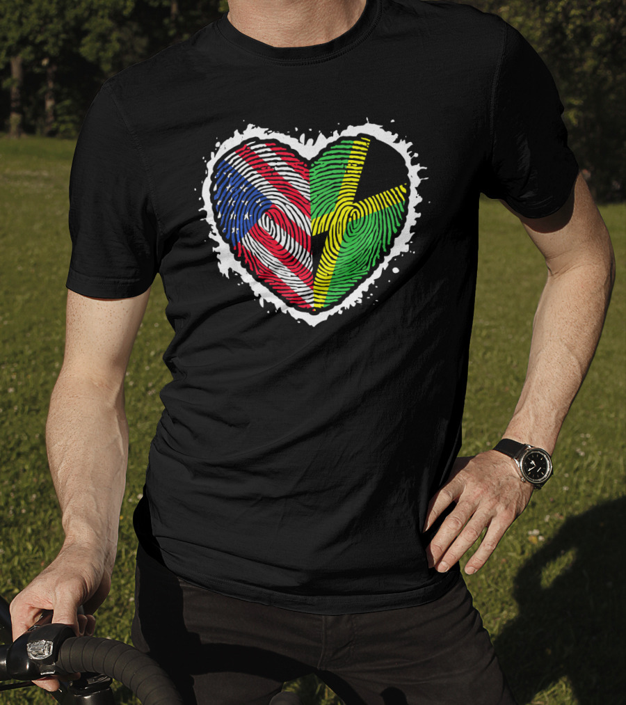 Fingerprint DNA Heart Love Jamaica USA Flag T-Shirt