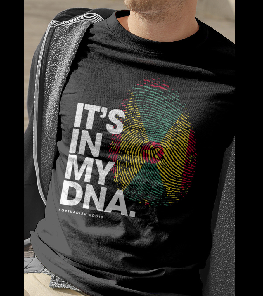 IT'S IN MY DNA Grenadian Roots Flag Fingerprint T-Shirt