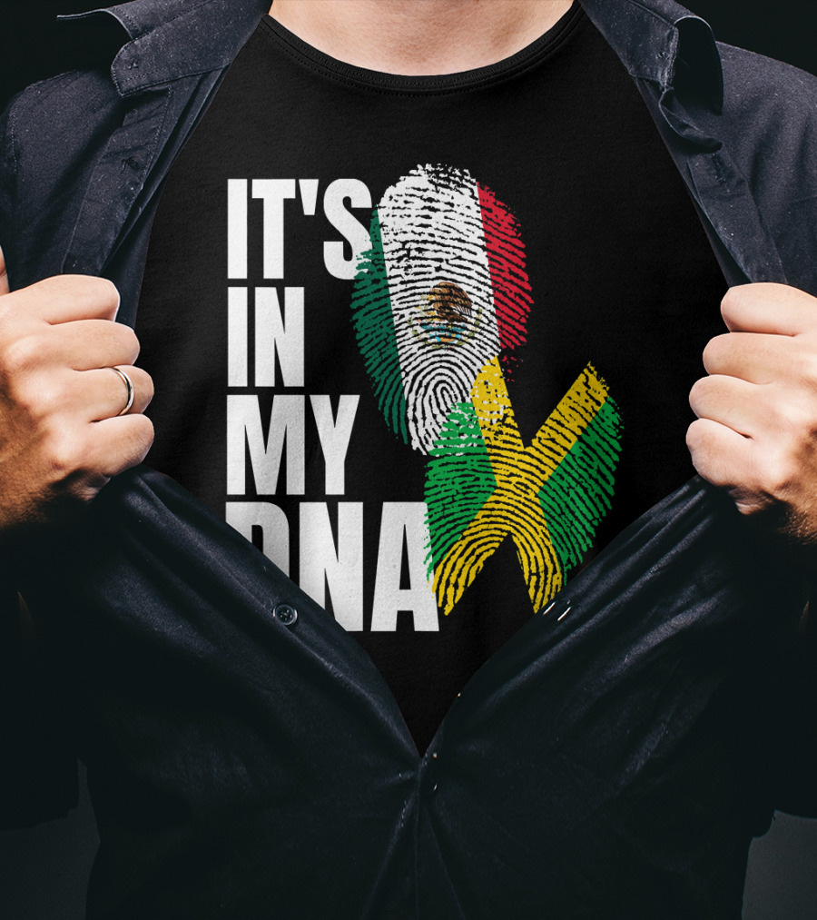 It's In My DNA Jamaican Mexican Flag Fingerprint Heritage T-Shirt