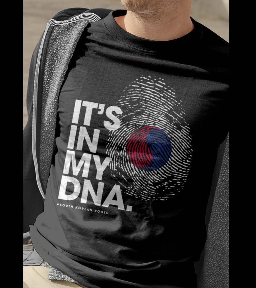 IT'S IN MY DNA South Korean Roots Fingerprint Flag T-Shirt