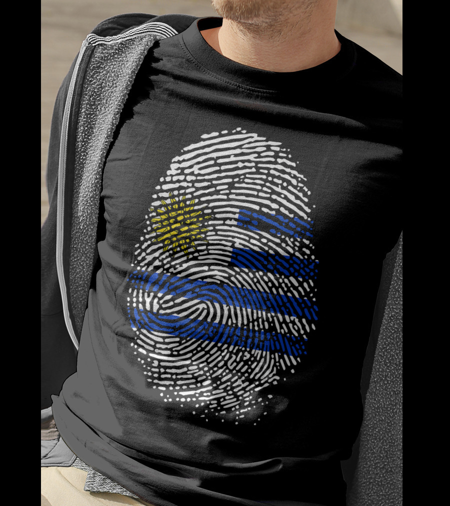 Uruguay Fingerprint Flag Theme Birthday DNA T-Shirt