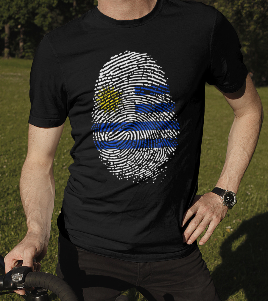 Uruguay Fingerprint Flag Theme Birthday DNA T-Shirt