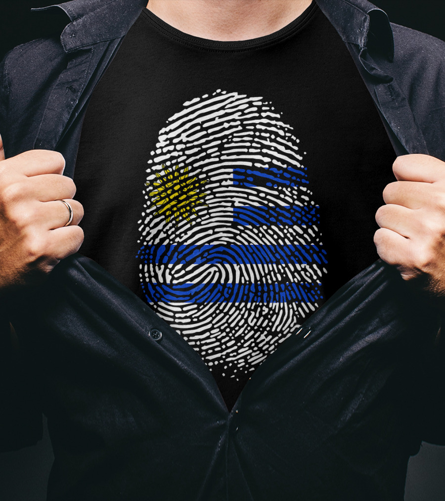 Uruguay Fingerprint Flag Theme Birthday DNA T-Shirt