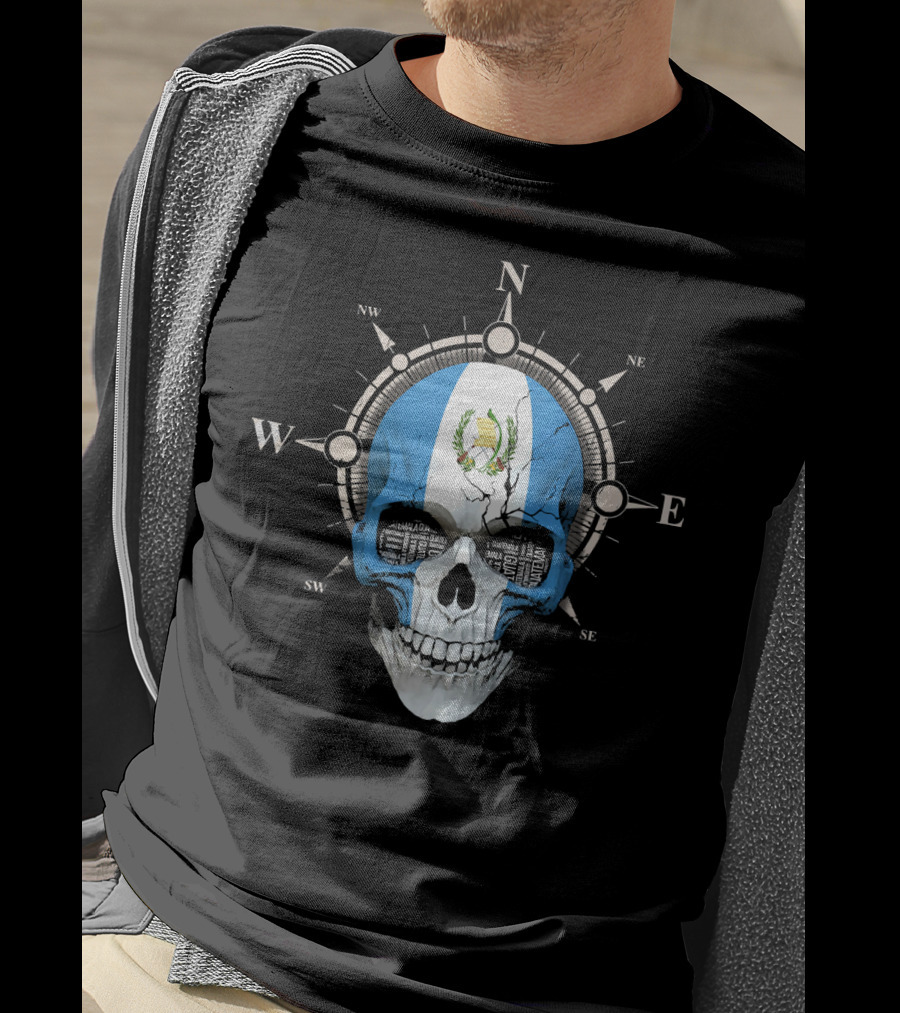 Guatemala Flag Skull Compass Guatemalan Directions T-Shirt