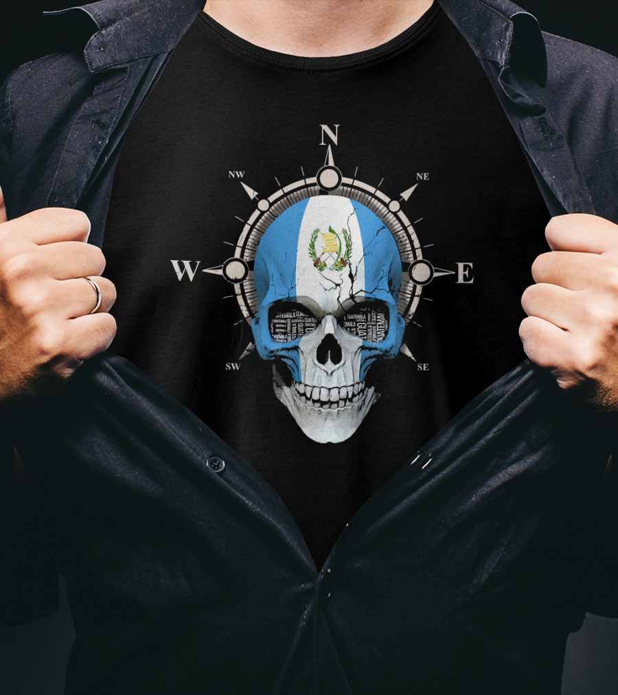Guatemala Flag Skull Compass Guatemalan Directions T-Shirt