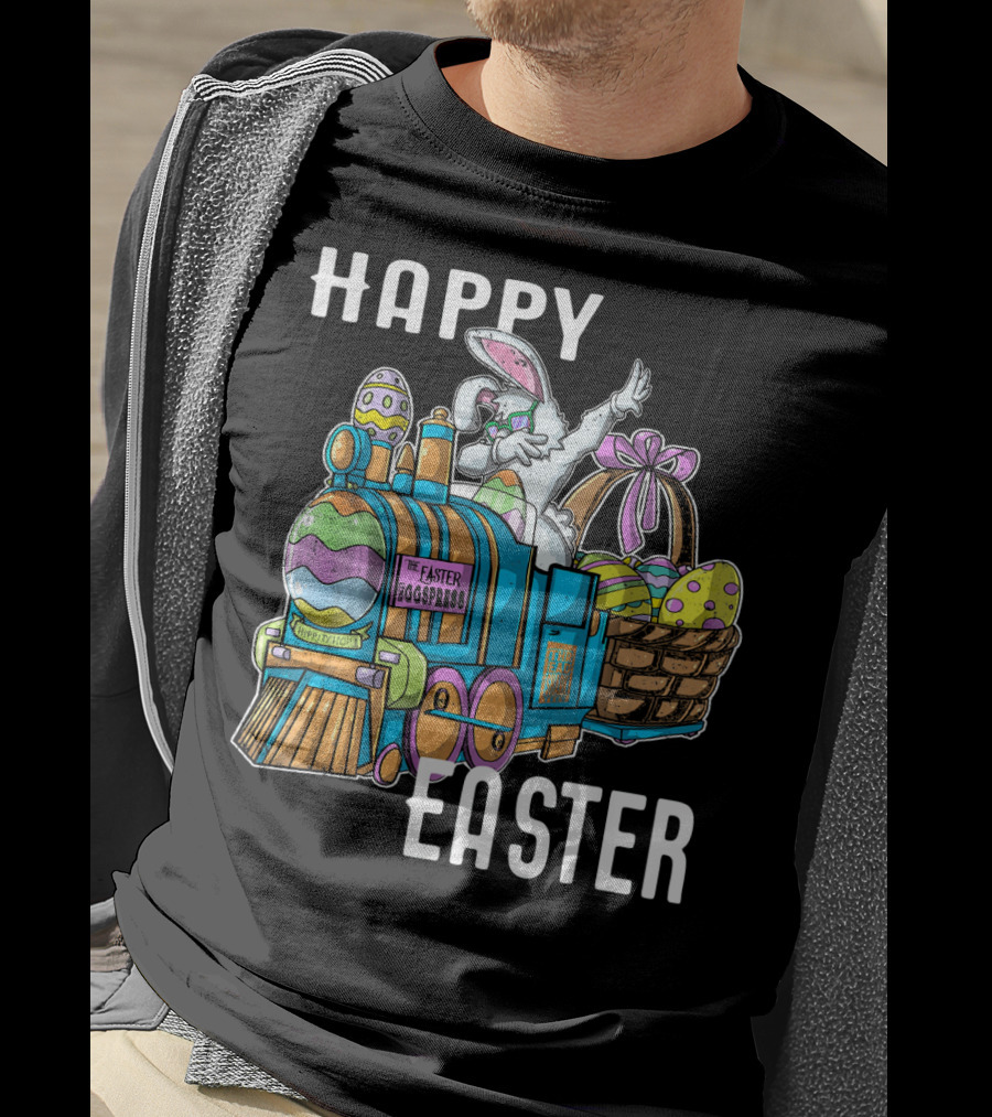 HAPPY EASTER Eggspress Bunny Train With Basket And Dabbing Rabbit T-Shirt