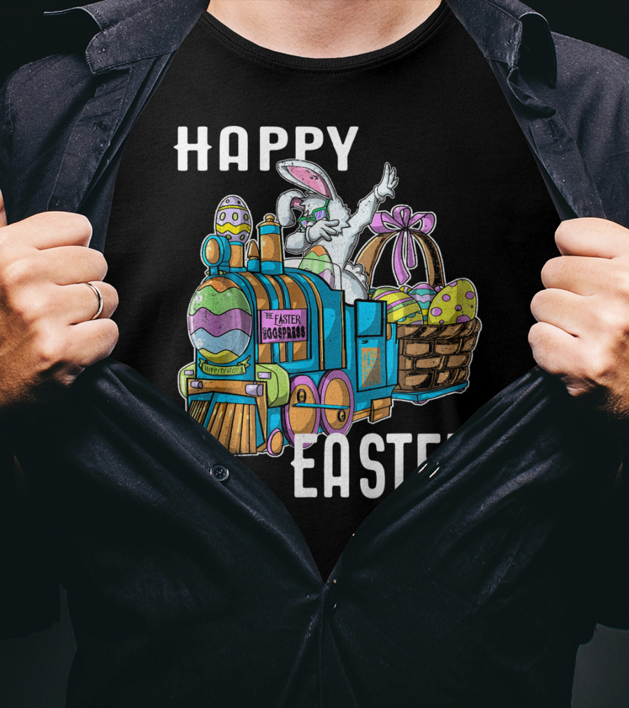 HAPPY EASTER Eggspress Bunny Train With Basket And Dabbing Rabbit T-Shirt