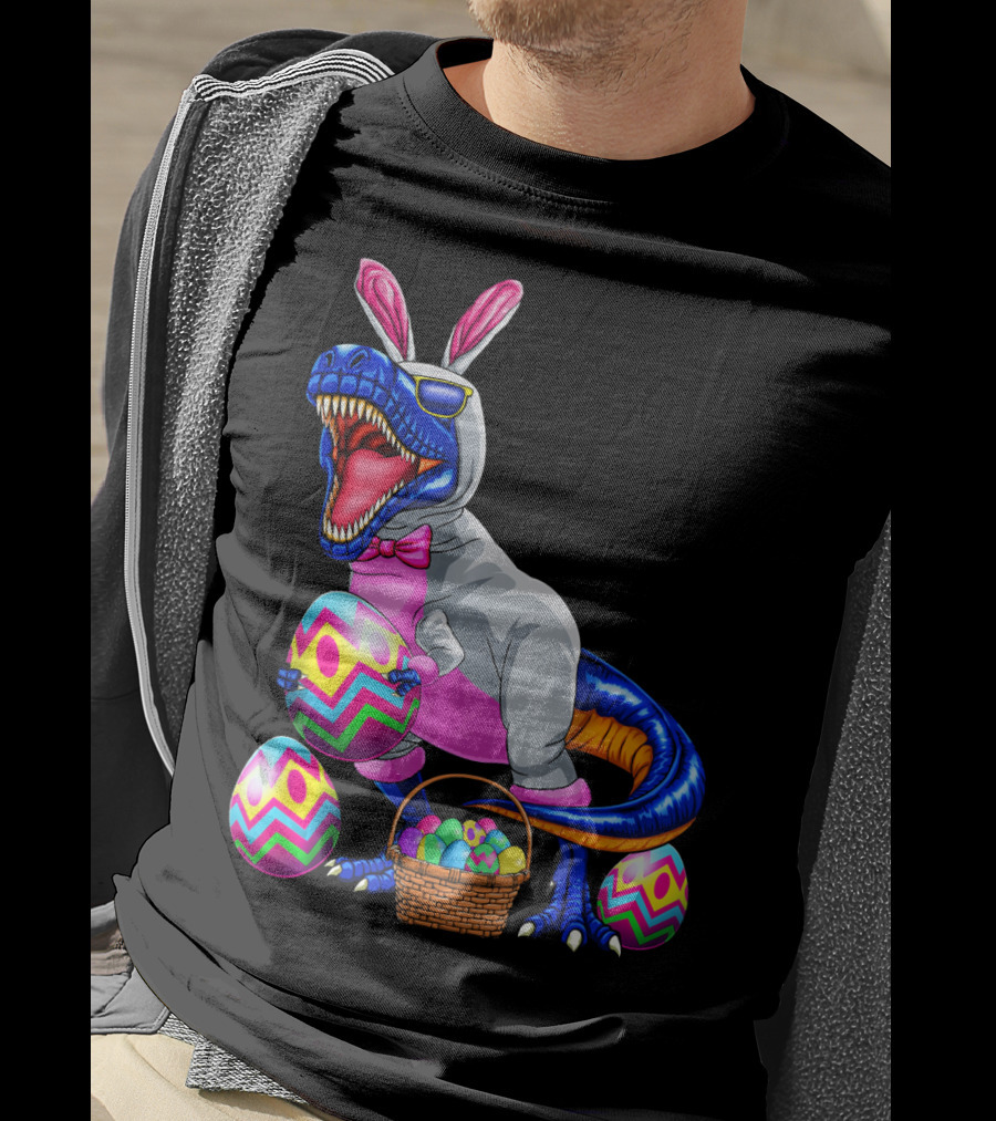 Easter Bunny T-Rex Dinosaur With Colorful Eggs T-Shirt