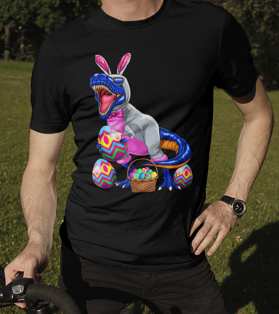 Easter Bunny T-Rex Dinosaur With Colorful Eggs T-Shirt
