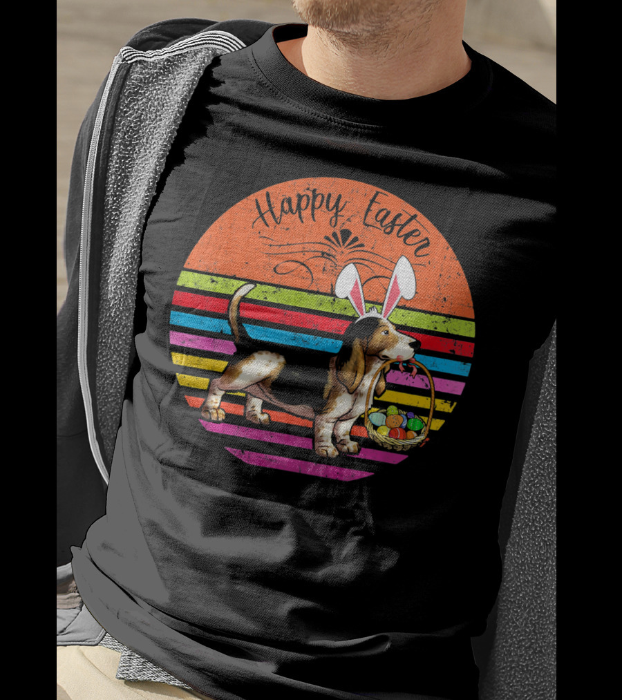 Vintage Basset Hound Dog Happy Easter Eggs T-Shirt