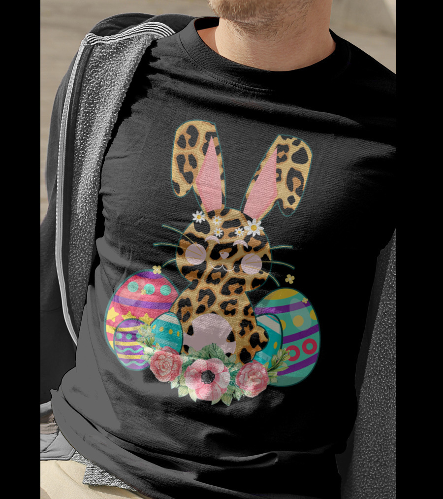 Bunny Leopard Print Floral Cute Easter Eggs T-Shirt
