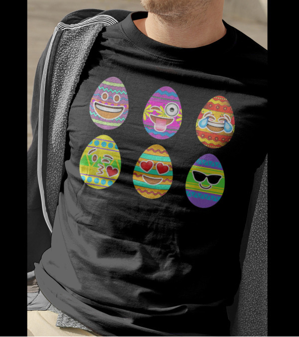Funny Colorful Smiling Easter Eggs Emoji Faces T-Shirt