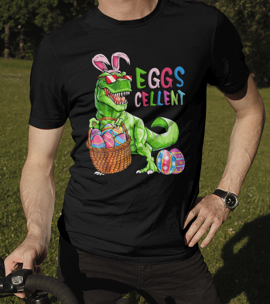 EGGS-cellent Green Dinosaur With Bunny Ears And Easter Eggs T-Shirt