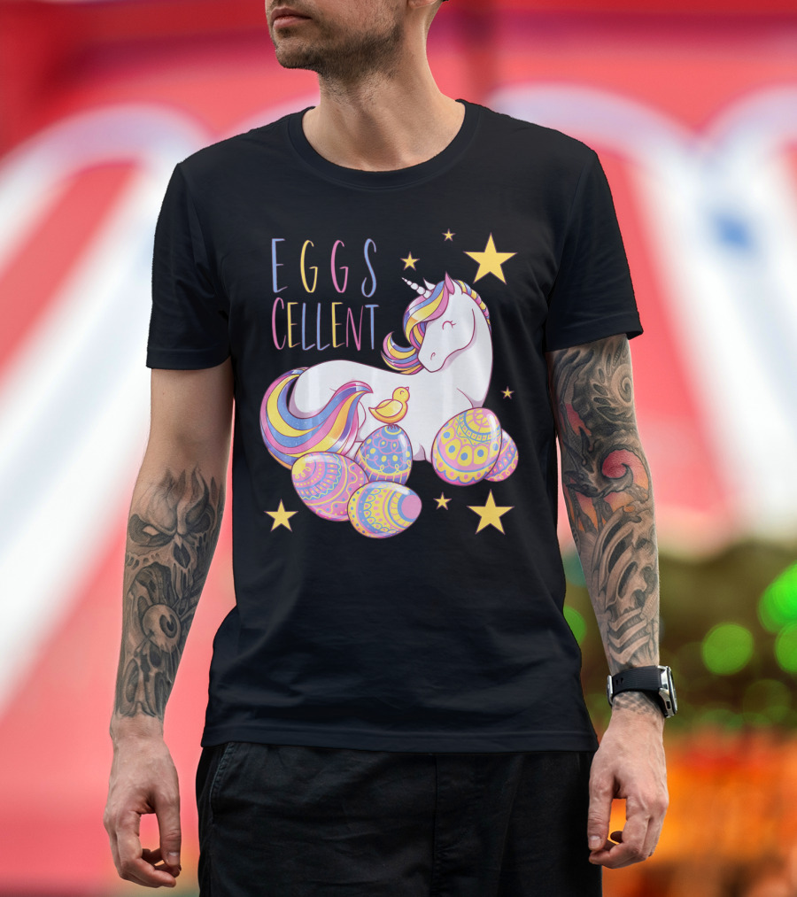 Eggs Cellent Easter Unicorn with Colorful Eggs and Stars T-Shirt