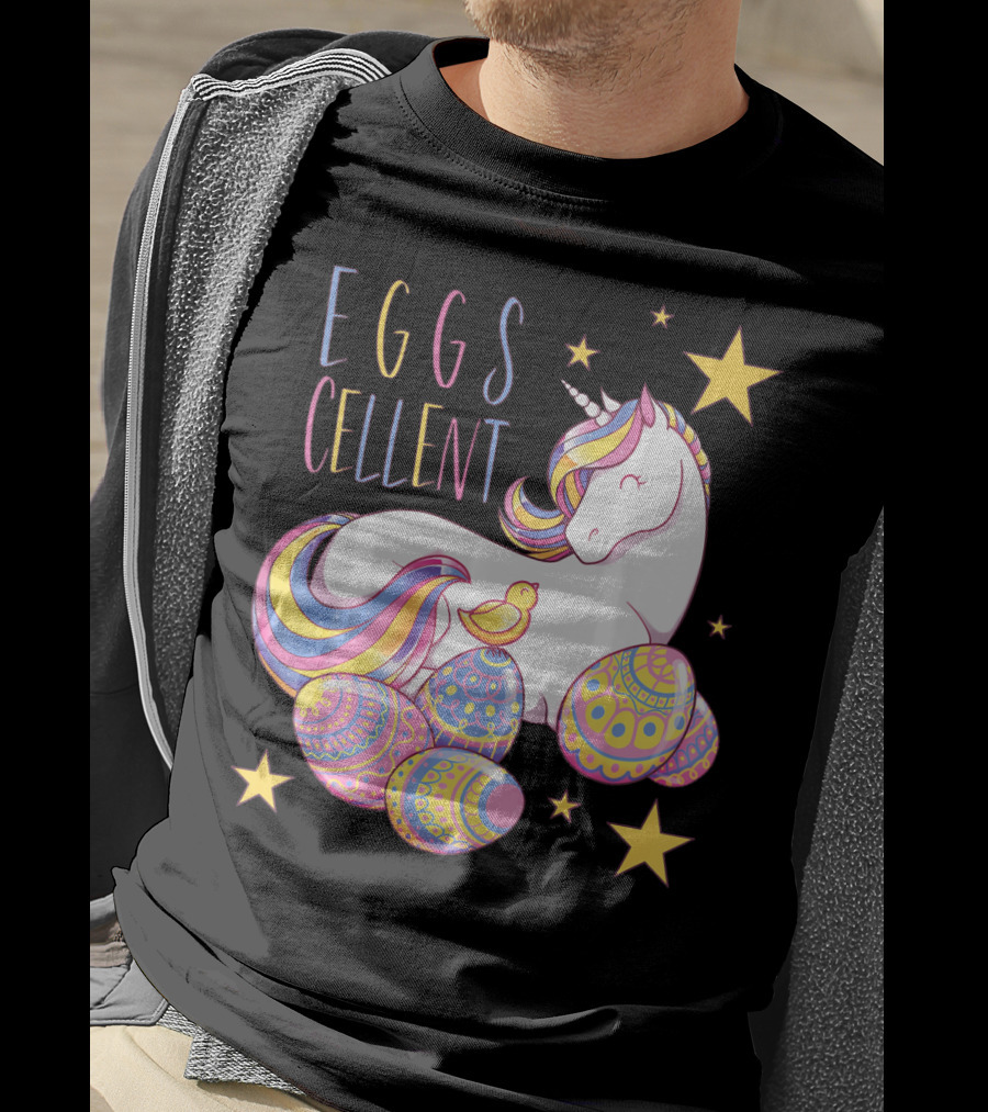 Eggs Cellent Easter Unicorn With Colorful Eggs And Stars T-Shirt