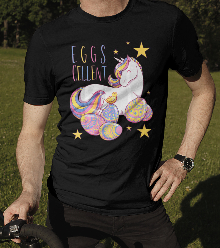 Eggs Cellent Easter Unicorn With Colorful Eggs And Stars T-Shirt