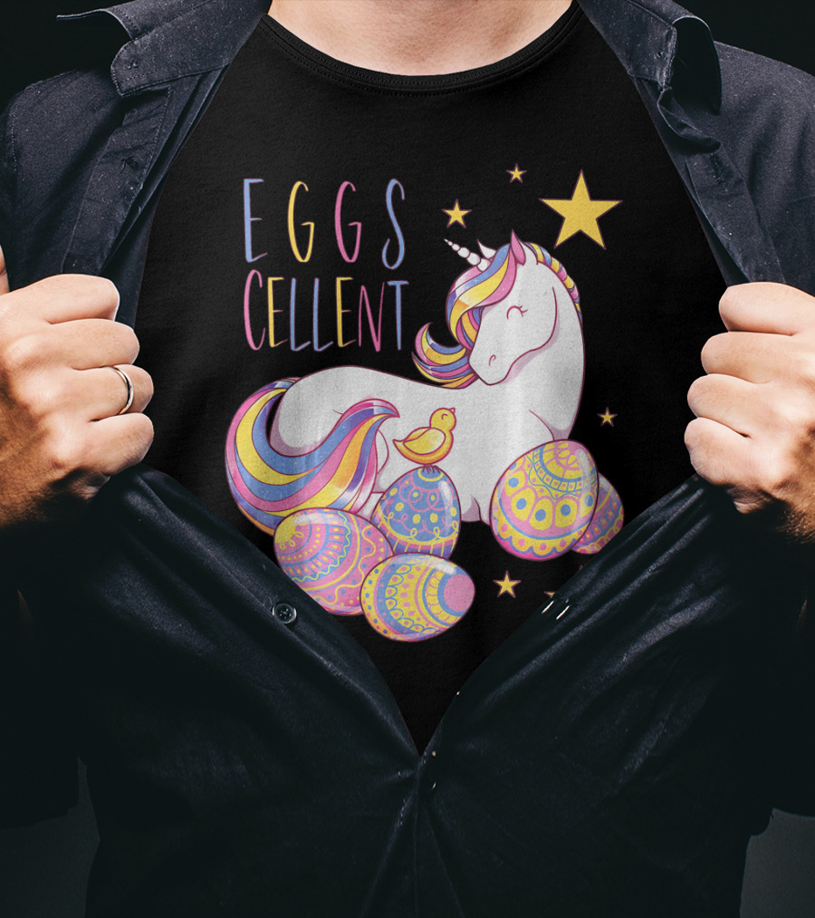 Eggs Cellent Easter Unicorn With Colorful Eggs And Stars T-Shirt