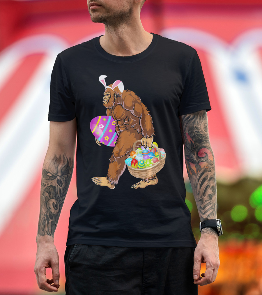 Bigfoot Easter Egg Hunt with Bunny Ears and Basket T-Shirt