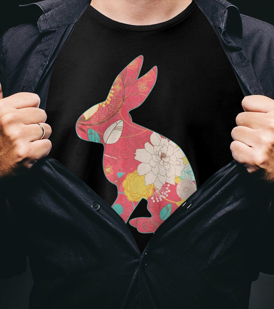 Retro Easter Bunny Vintage Floral T-Shirt