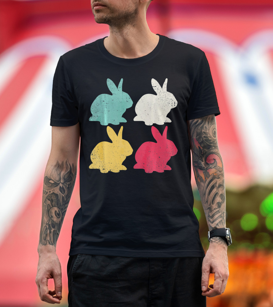Retro Easter Bunny Rabbit Vintage Color Silhouette Quartet T-Shirt