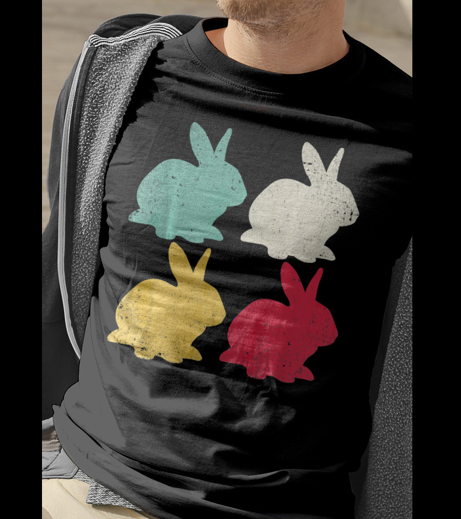 Retro Easter Bunny Rabbit Vintage Color Silhouette Quartet T-Shirt