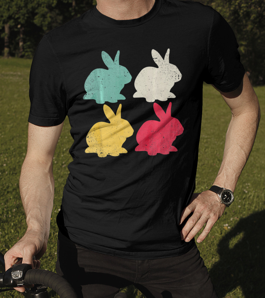 Retro Easter Bunny Rabbit Vintage Color Silhouette Quartet T-Shirt