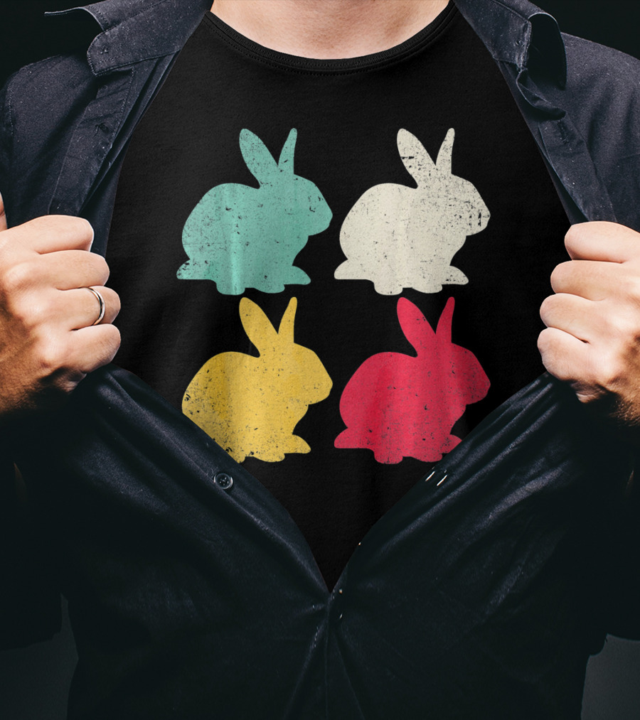 Retro Easter Bunny Rabbit Vintage Color Silhouette Quartet T-Shirt