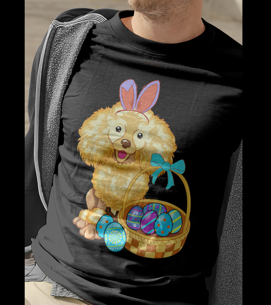 Adorable Poodle With Bunny Ears And Easter Egg Basket T-Shirt